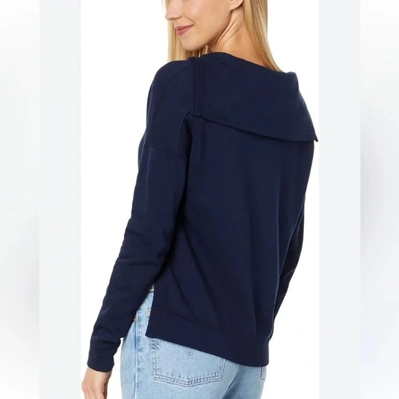 NWT bobi Los Angeles soft boxy cropped sweatshirt w/ sailor collar. Navy. Small - Picture 2 of 7